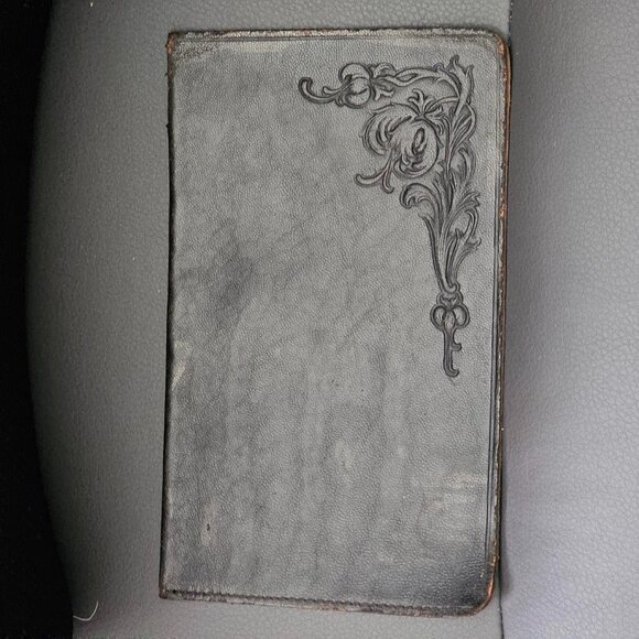 Antique embossed scrolls/flowers genuine black leather letters, documents holder - Picture 1 of 9